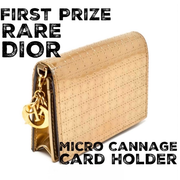 Dior Handbags - RARE Dior Gold Micro Cannage Lady Dior Metallic Patent Leather Card Holder